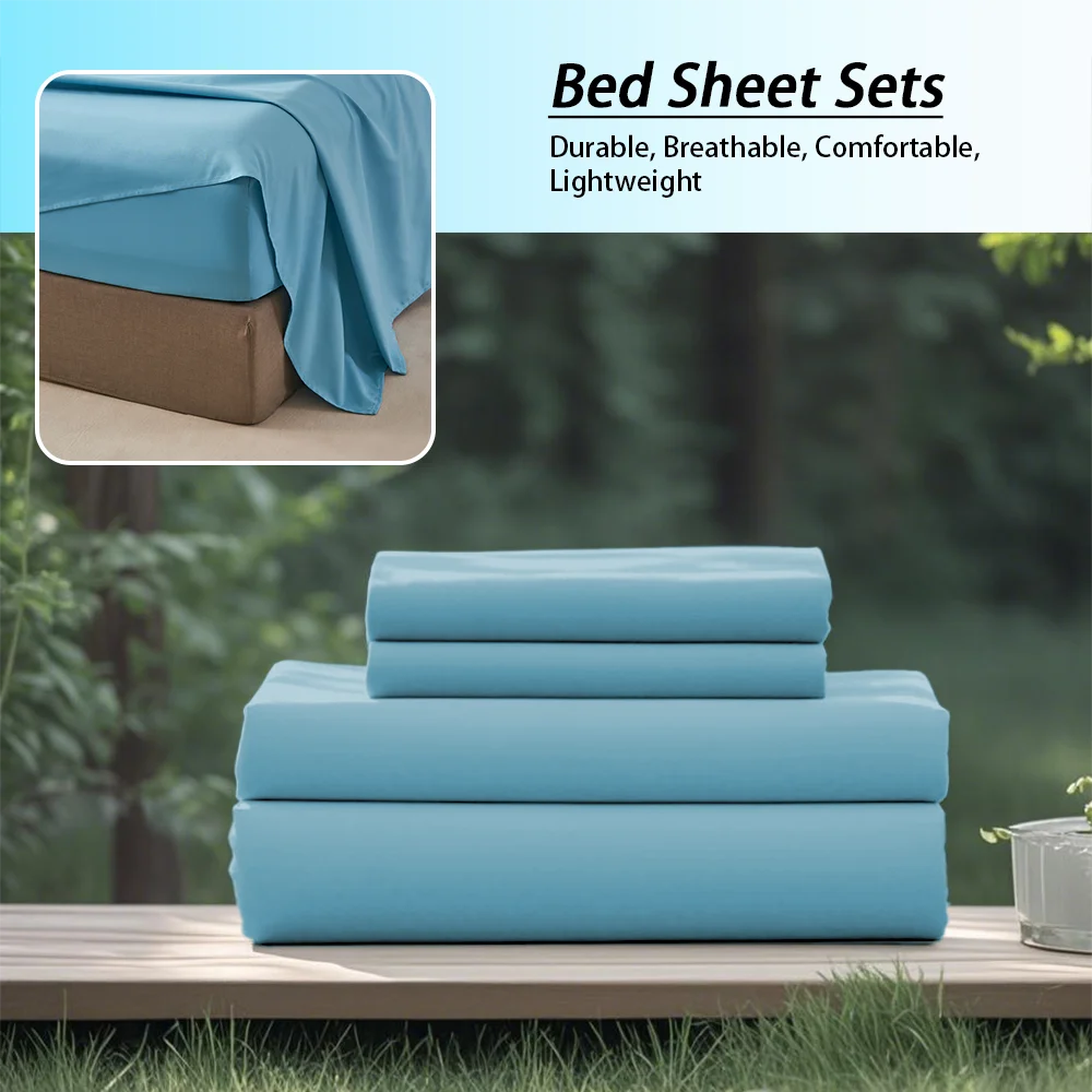 Soft Solid Color Bedding Set 3/4Pcs – All-Season Comfort with Fitted Sheet, Flat Sheet & Pillowcases