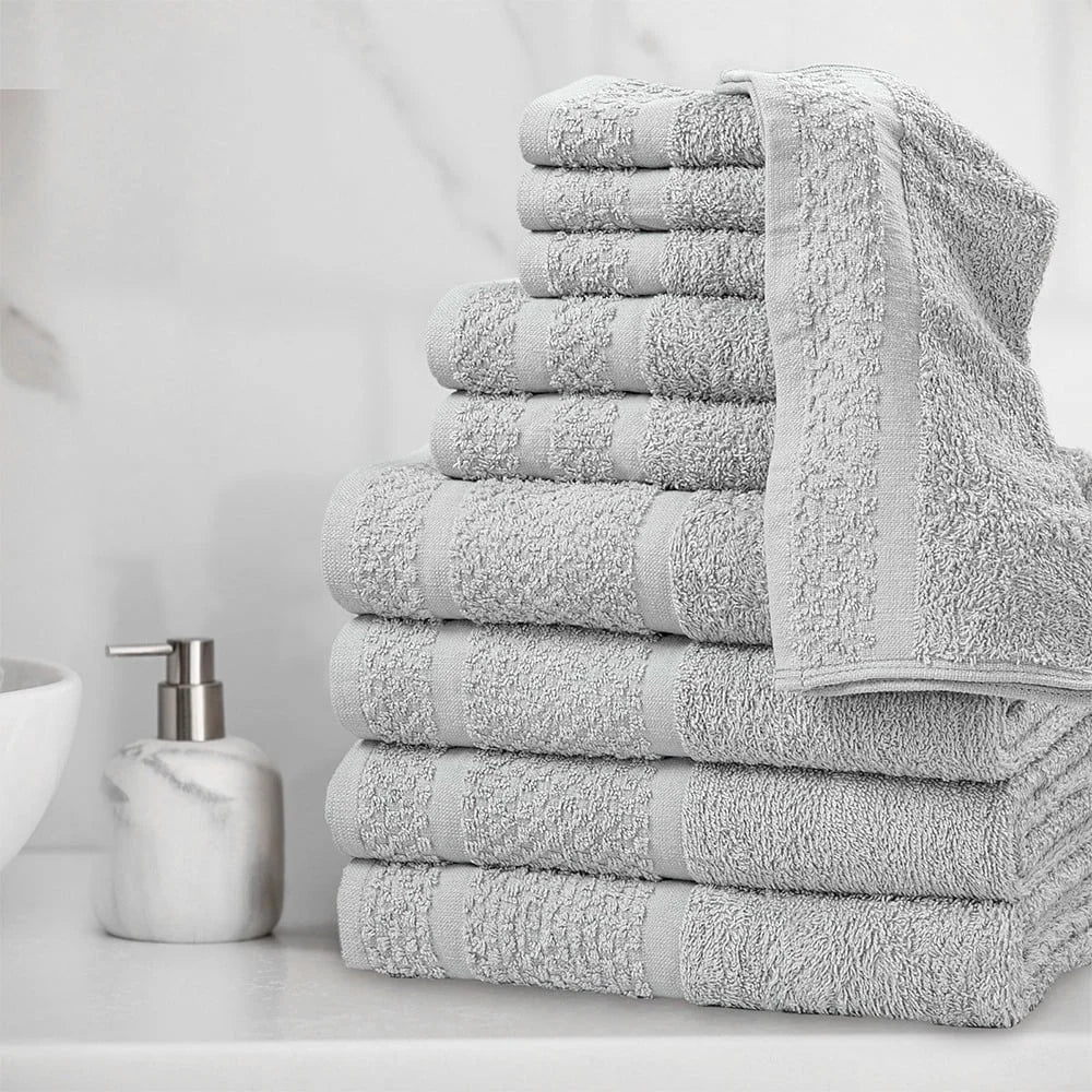 10-Piece Cotton Towel Set – Soft, Absorbent & Quick-Dry, Grey