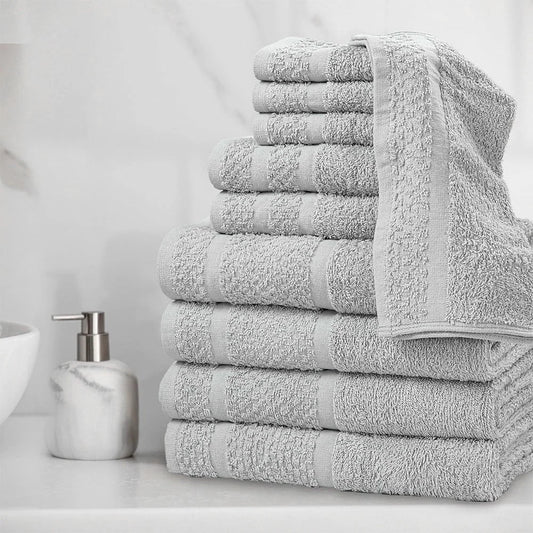 10-Piece Cotton Towel Set – Soft, Absorbent & Quick-Dry, Grey