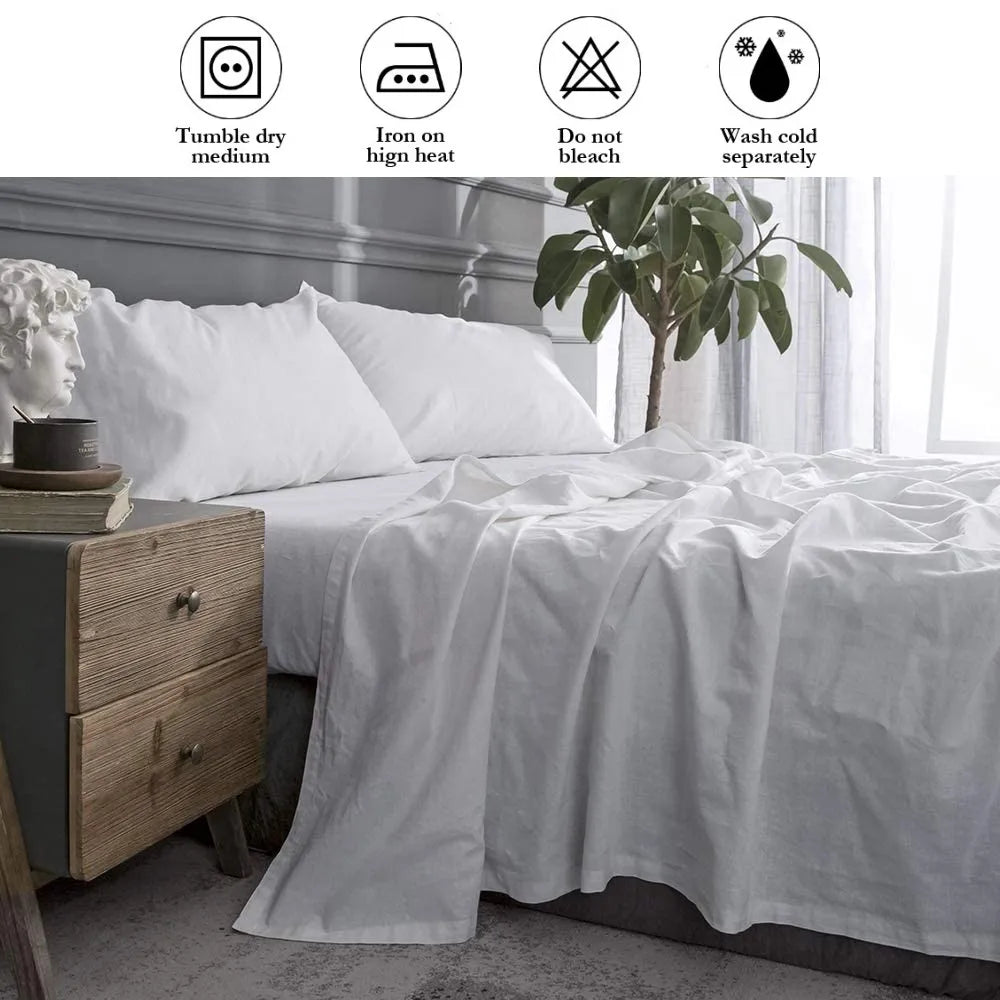 Simple & Opulence 4-Piece Linen Cotton Sheet Set – Breathable, Soft & Naturally Luxurious Bedding