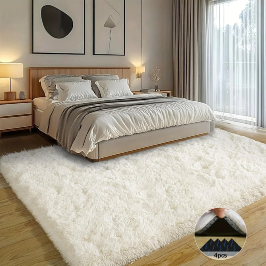 Off-White Soft Shag Rug Luxury Plush Non-Slip Carpet with 4 Stickers