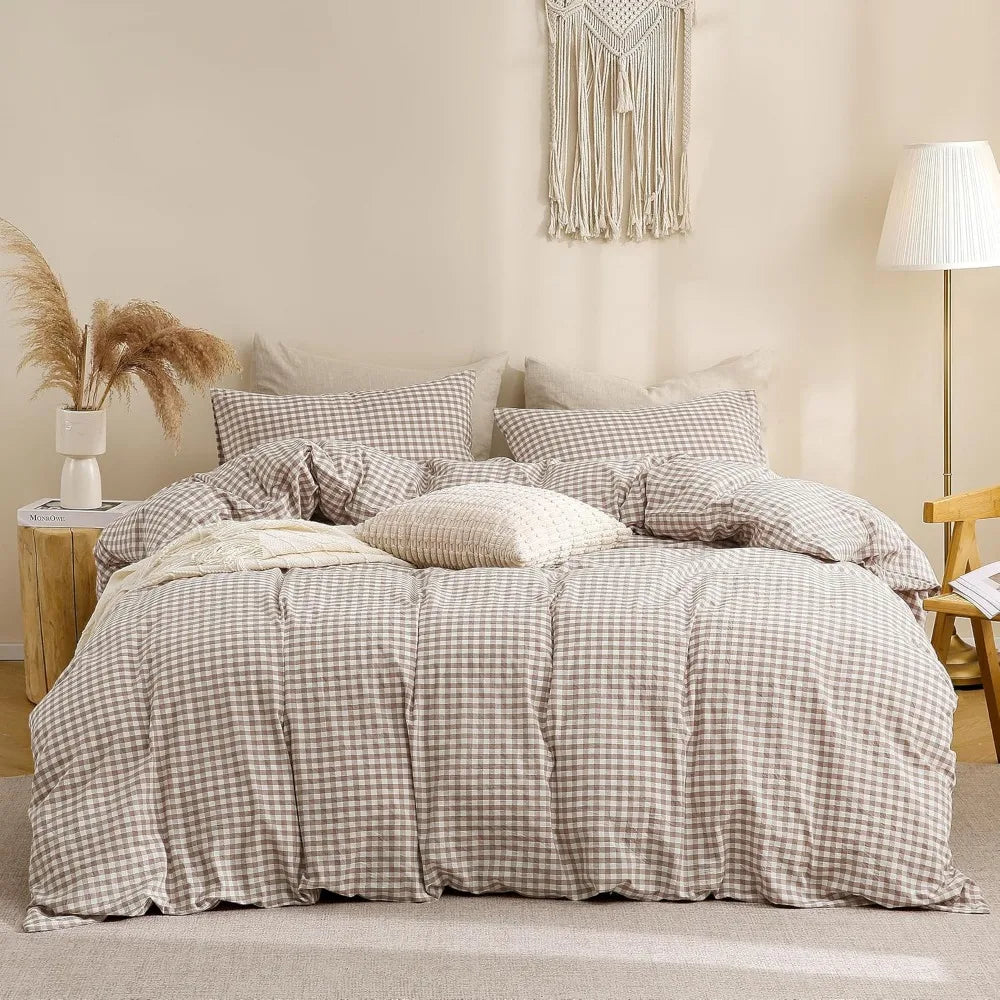 Vintage Plaid 3-Piece Cotton Duvet Cover Set – Queen
