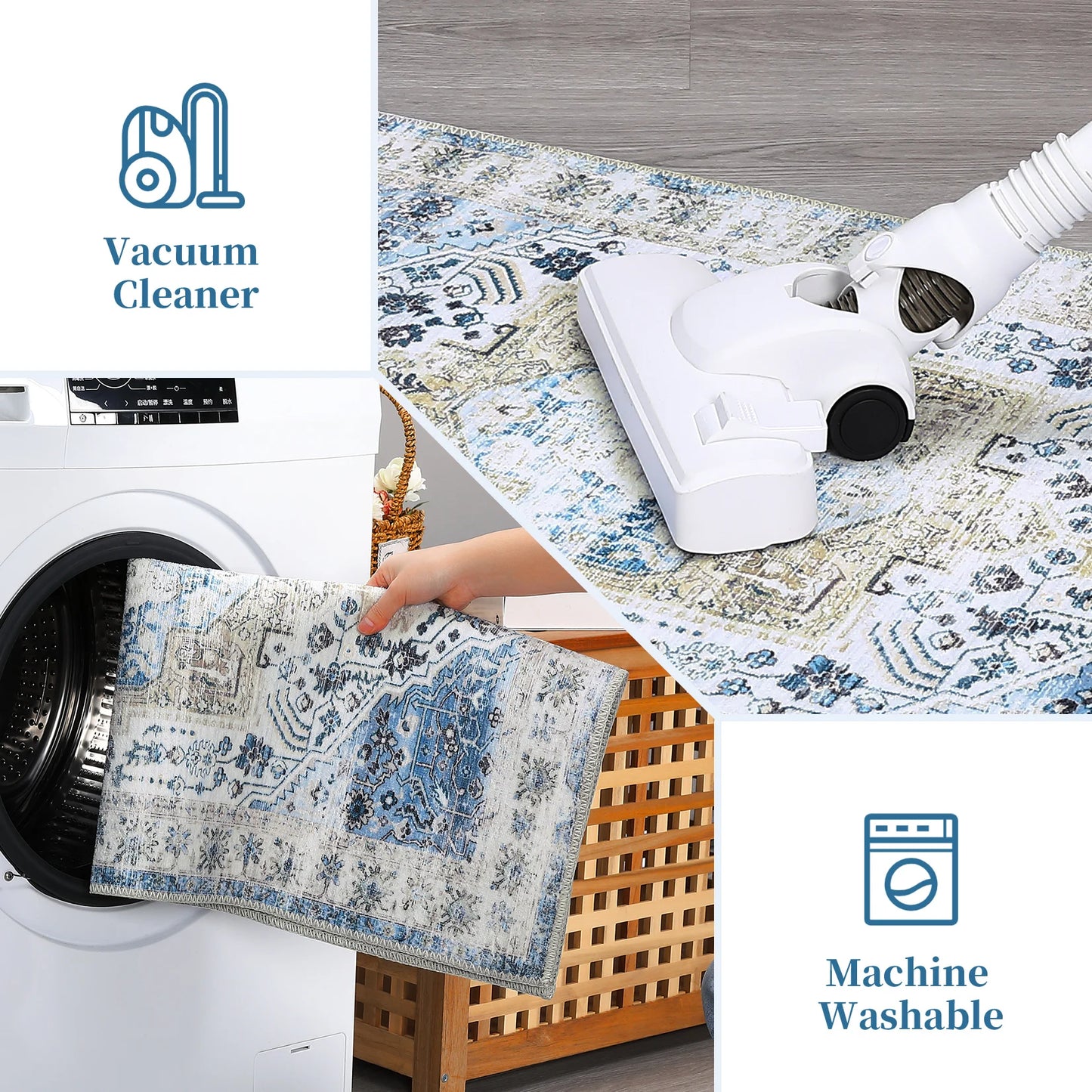 Vintage Floral Washable Area Rug 10×13 – Large Non-Slip Stain-Resistant Carpet