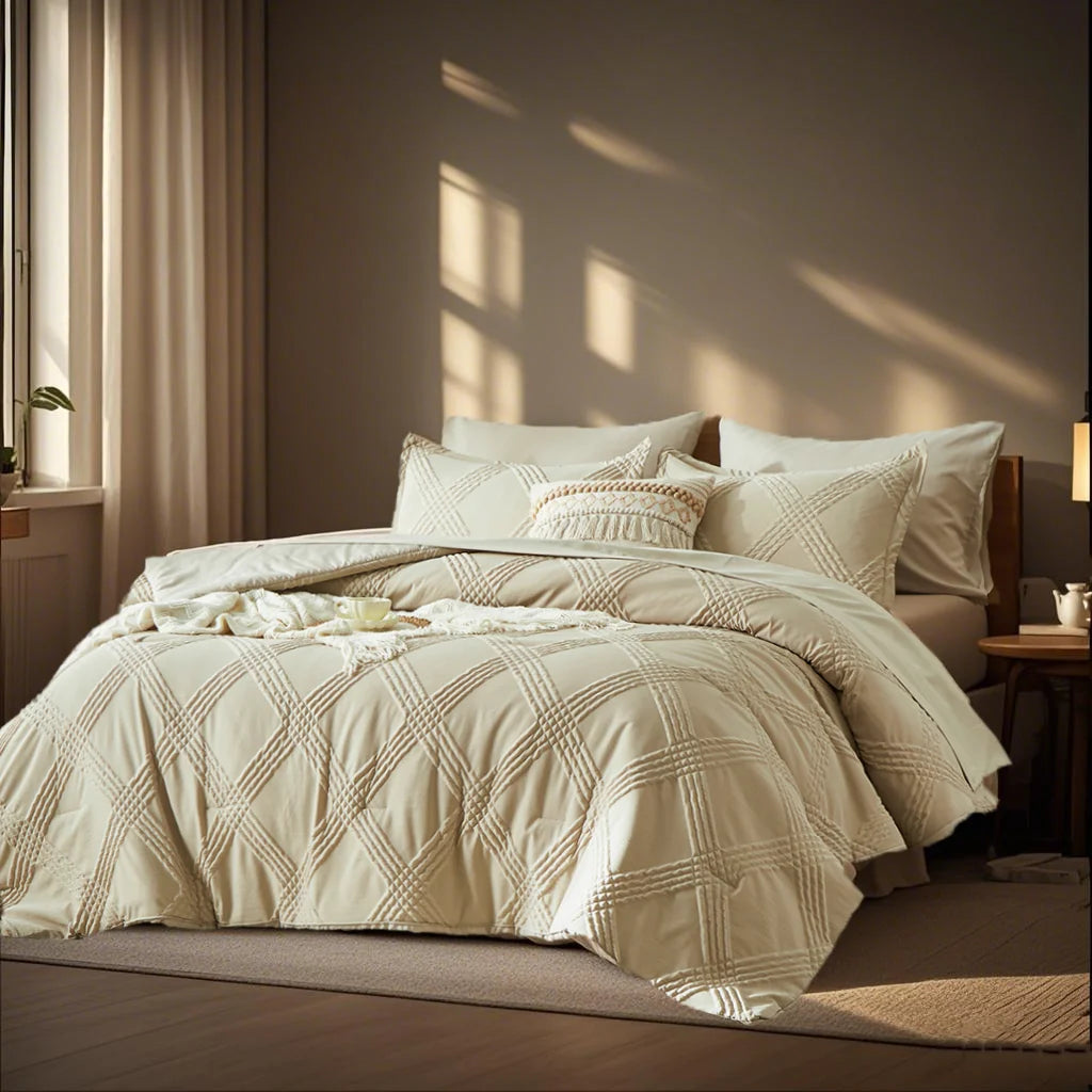 7-Piece Luxury Quilted Comforter Set – Solid Color All-Season Bedding