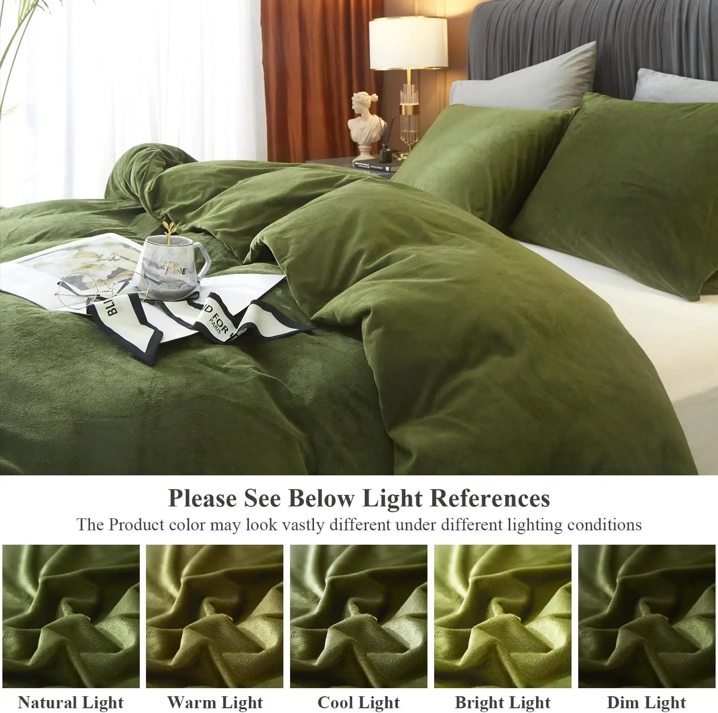 Sage Green Velvet Queen Duvet Cover Set – 3-Piece Ultra-Soft Flannel Velour Bedding