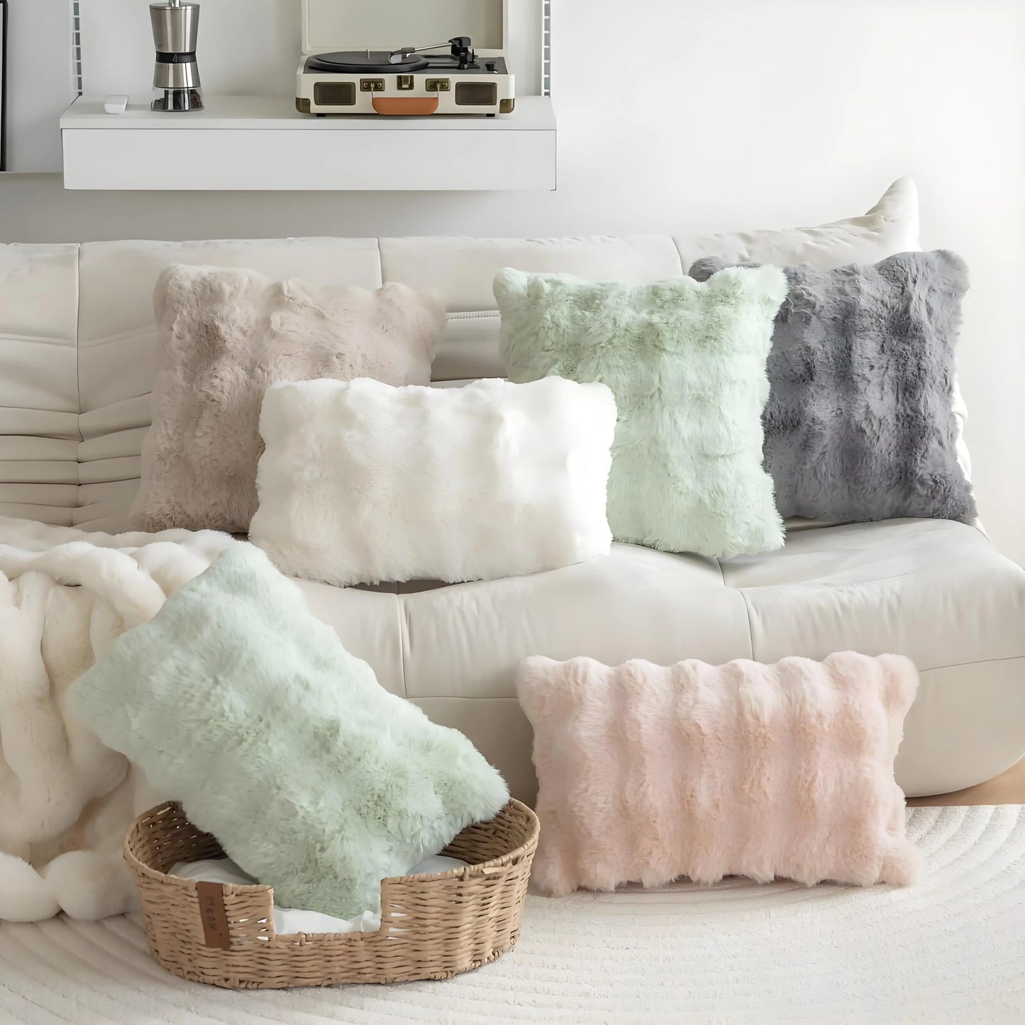 Faux Fur Pillow Covers – Set of 2, 18x18” Plush Decorative Cases