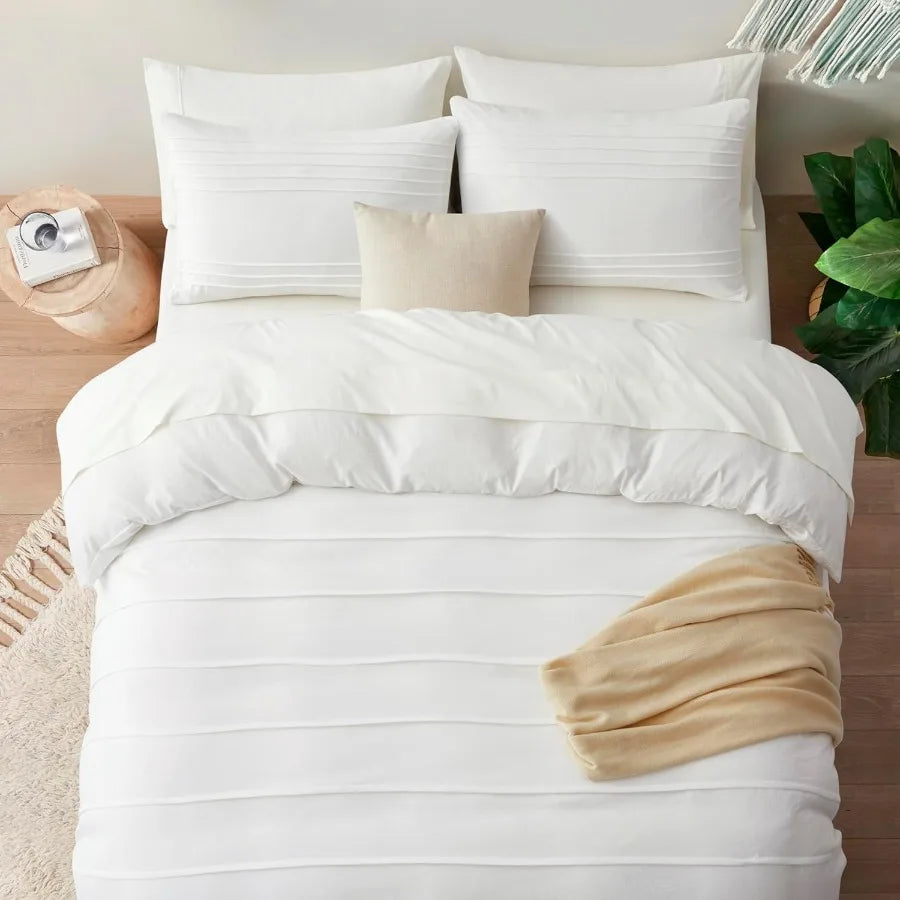 White Queen Duvet Cover Set – Soft & Breathable 3-Piece Bedding 🛏️✨