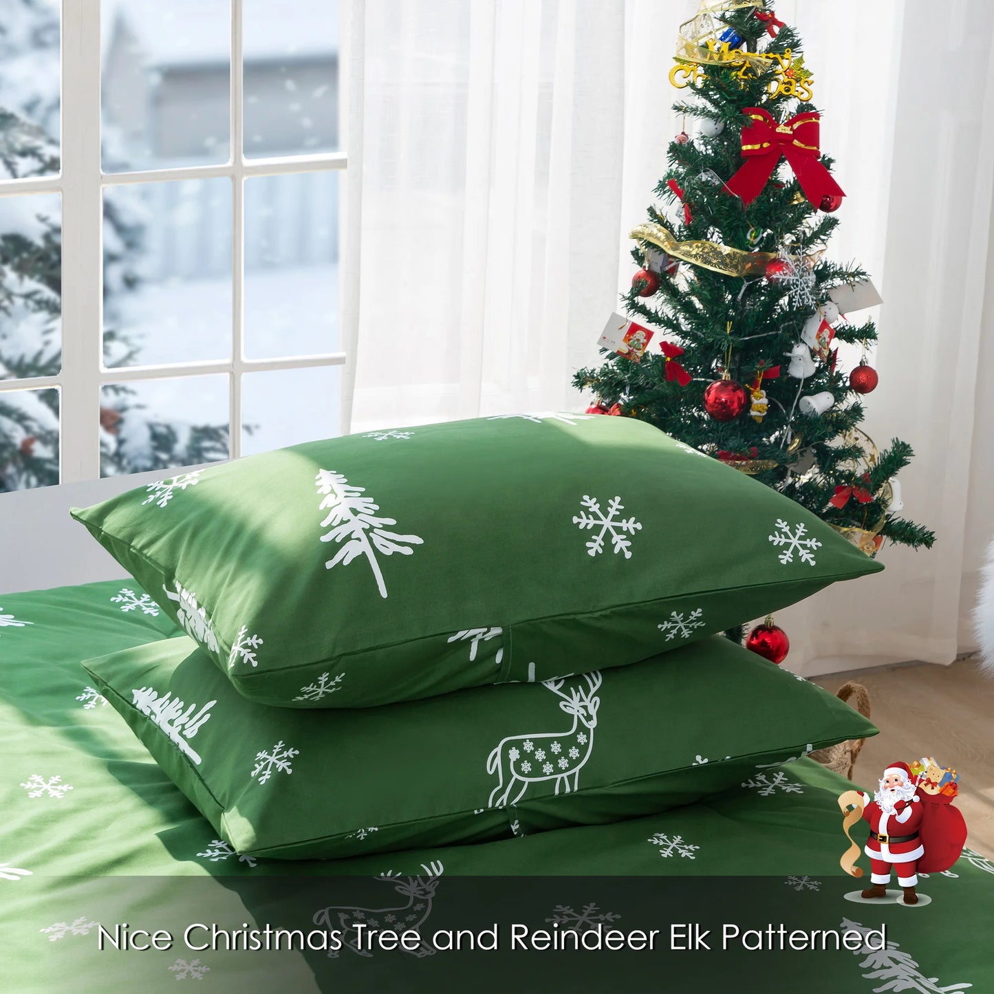 Soft Polycotton Christmas Comforter Set – Christmas Tree & Snowflake