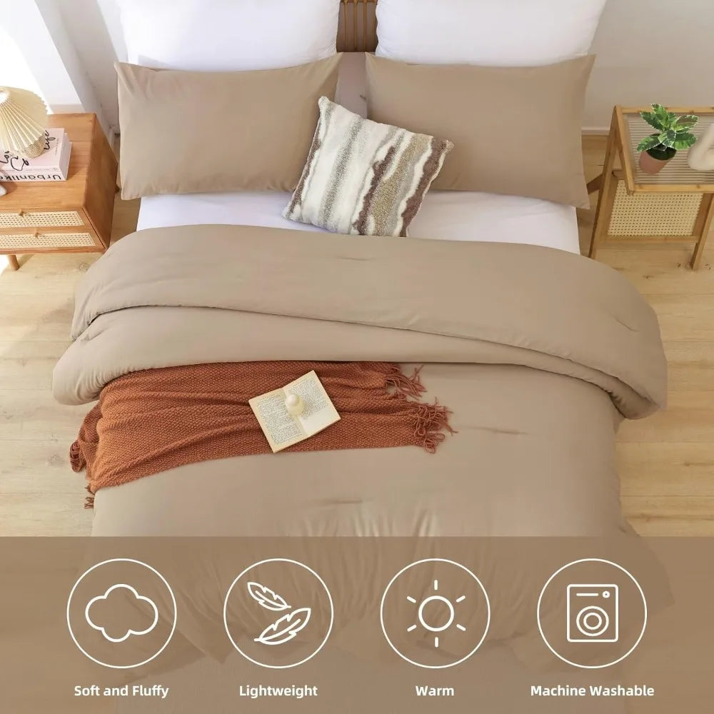 Oversized Super King Comforter Set – 3-Piece Taupe Lightweight Bedding Set with Pillowcases