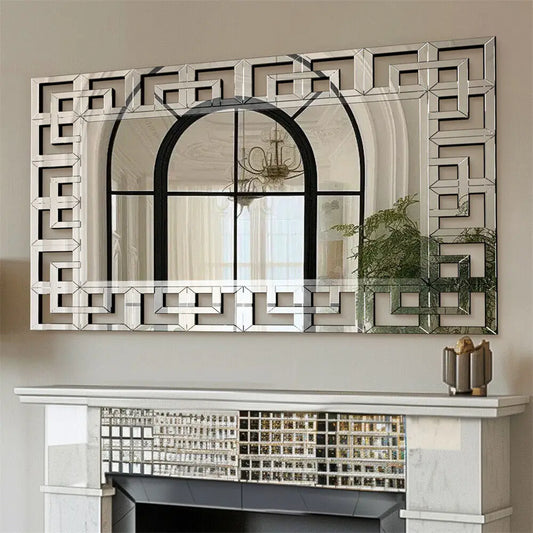 48"×28" Rectangular Grecian Venetian Wall Mirror – Silver Accent