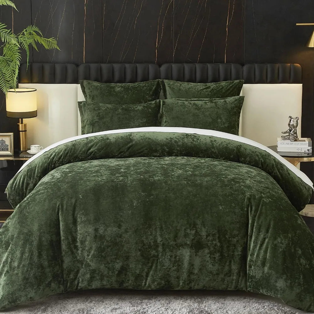 Green Crushed Velvet Comforter Set – Ultra-Soft 5-Piece Queen Bedding Collection