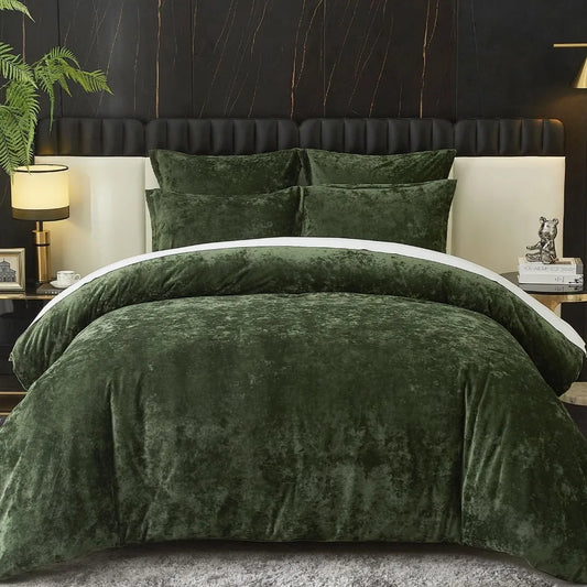 Green Crushed Velvet Comforter Set – Ultra-Soft 5-Piece Queen Bedding Collection