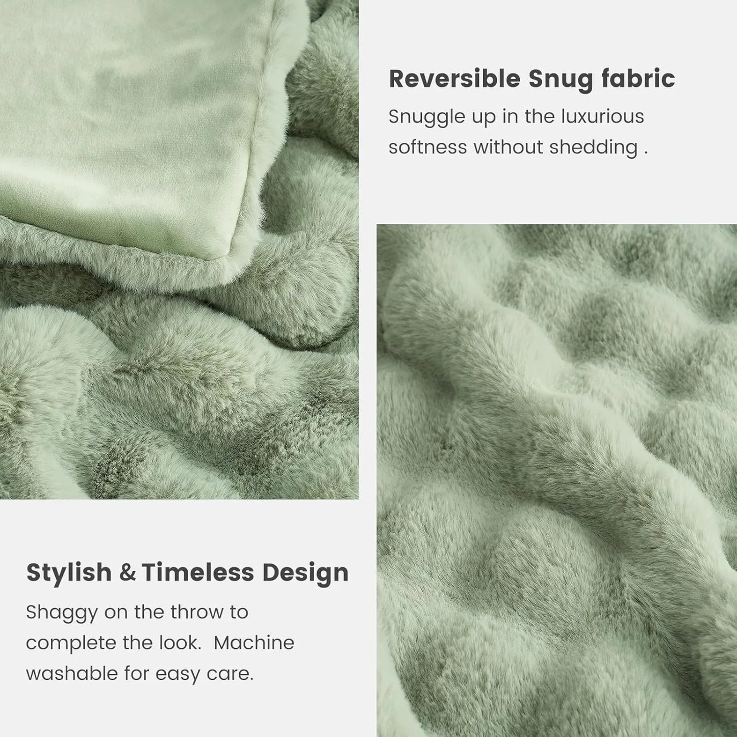 Sage Green Faux Fur Throw Blanket – 50x60 Inches, Soft & Plush