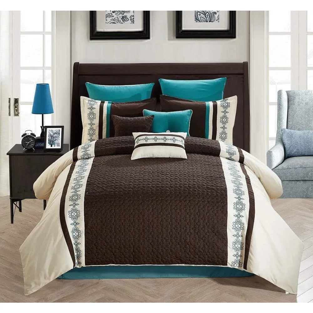 7-Piece Embroidered Oversized Comforter Set – Elegant Purple & Grey All-Season Bedding