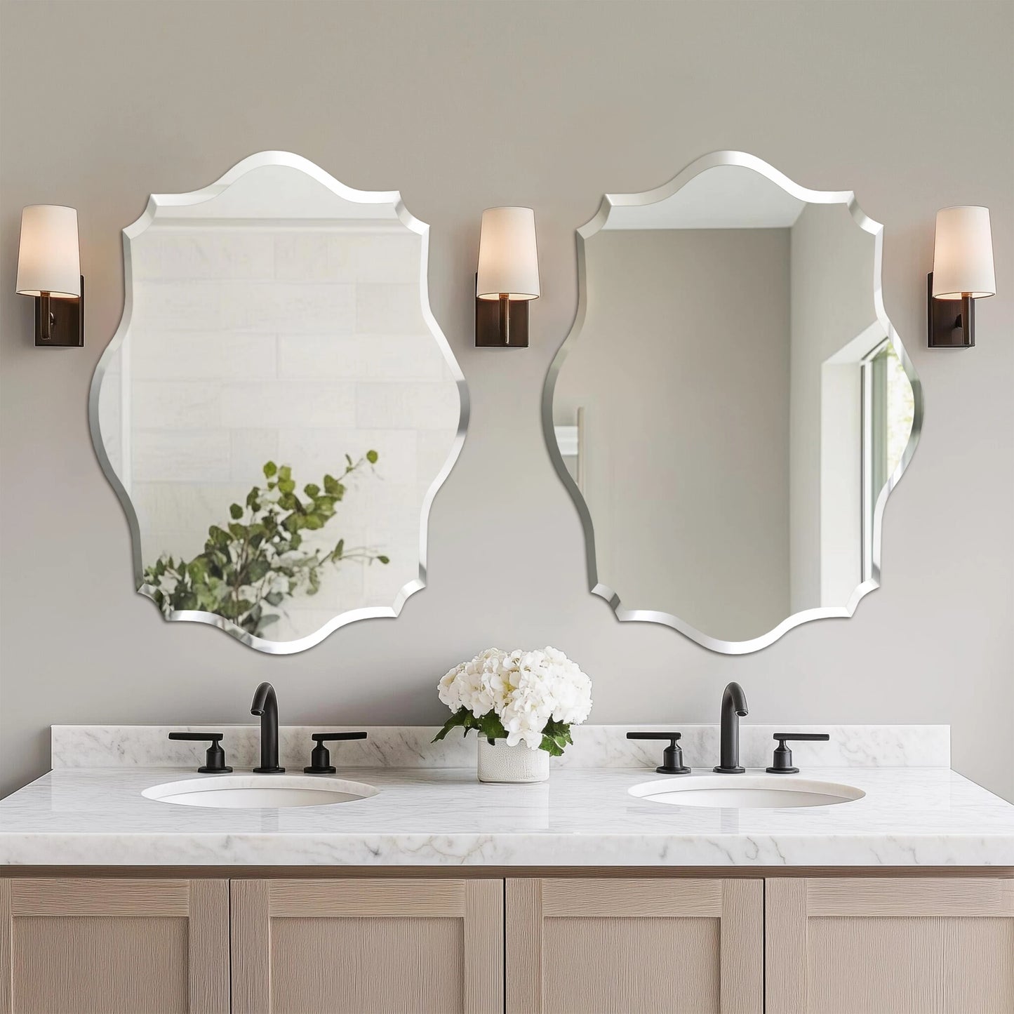 Wisfor Frameless Scalloped Wall Mirror – Irregular Beveled Edge Silver Glass for Bathroom, Living Room, Vanity, or Bedroom
