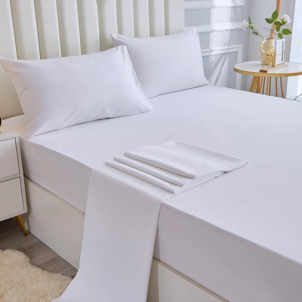 3/4-Piece Solid Bedding Set – Waterproof Fitted Sheet, Flat Sheet & Pillowcases