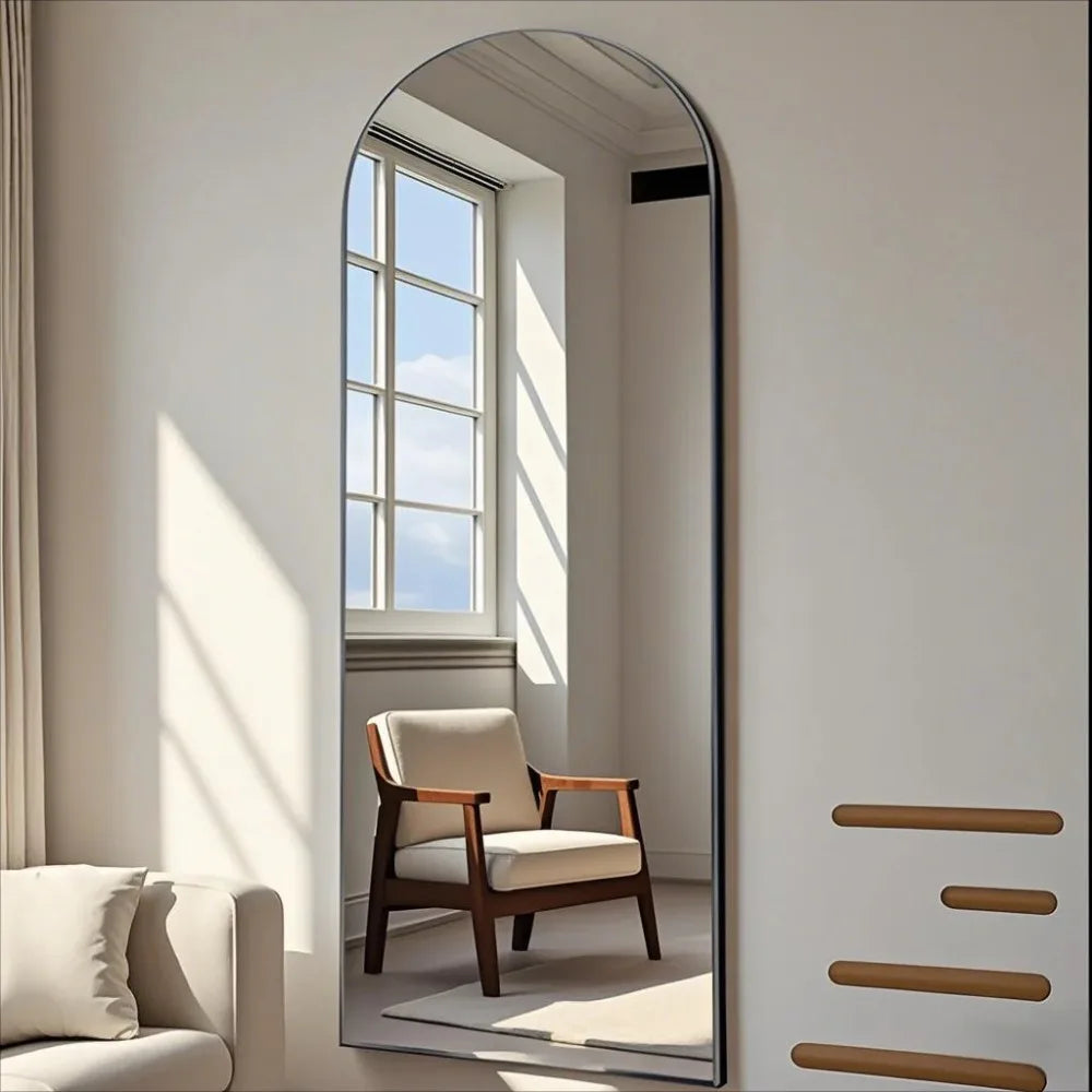 57"X21" Arched Full Length Mirror – Aluminum Alloy Frame Floor & Wall Mirror, Black