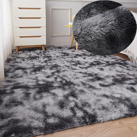 Gray Plush Area Rug – Soft Velvet Carpet with Anti-Slip Backing