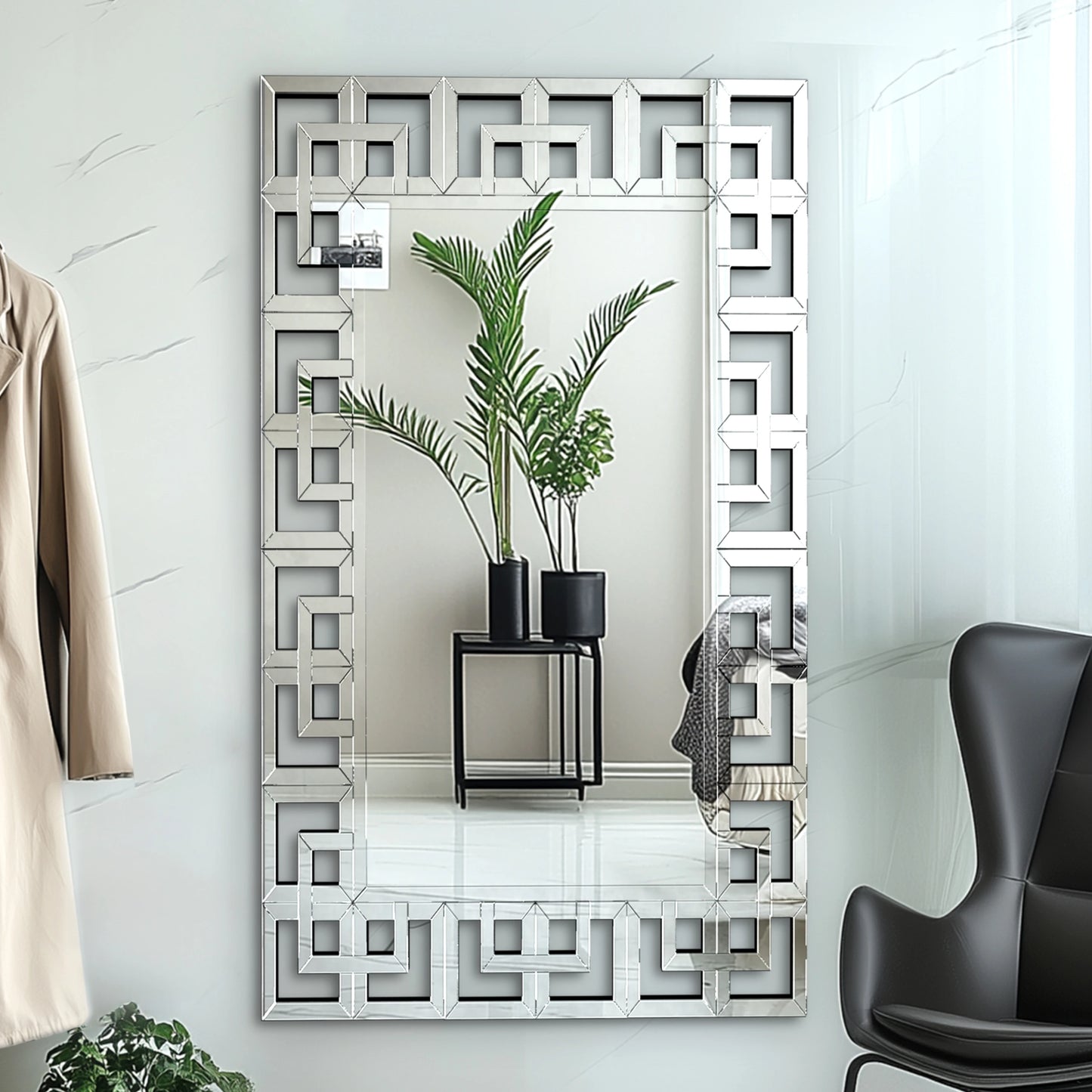 Rectangular Large Wall Mirror – Grecian Venetian Frame, Modern Accent