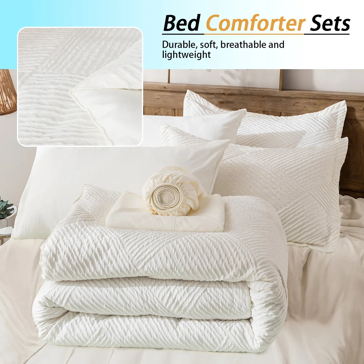 Luxury Striped Checkered 7-Piece Bedding Set – Ultra-Soft Microfiber Comforter Set