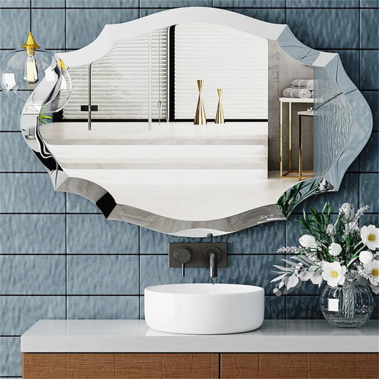 Antique Floral Cut Oval Wall Mirror – Decorative Vanity Makeup Mirror with Heavy Beveled Edge, Entryway & Home Décor