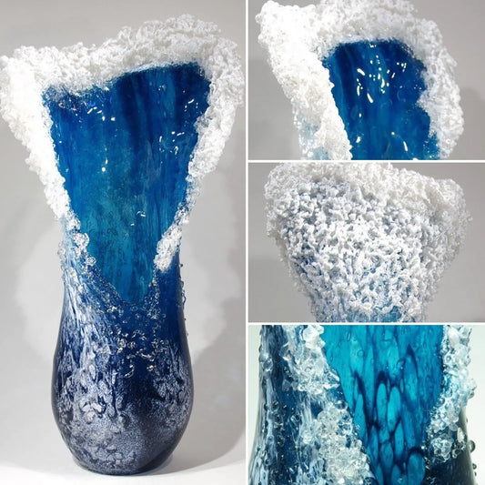 Sea Wave Resin Vase – Blue Wavy Decorative Vase for Living Room, Office, or Coffee Shop