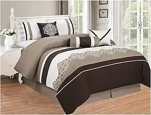 7-Piece Embroidered Oversized Comforter Set – Elegant Purple & Grey All-Season Bedding