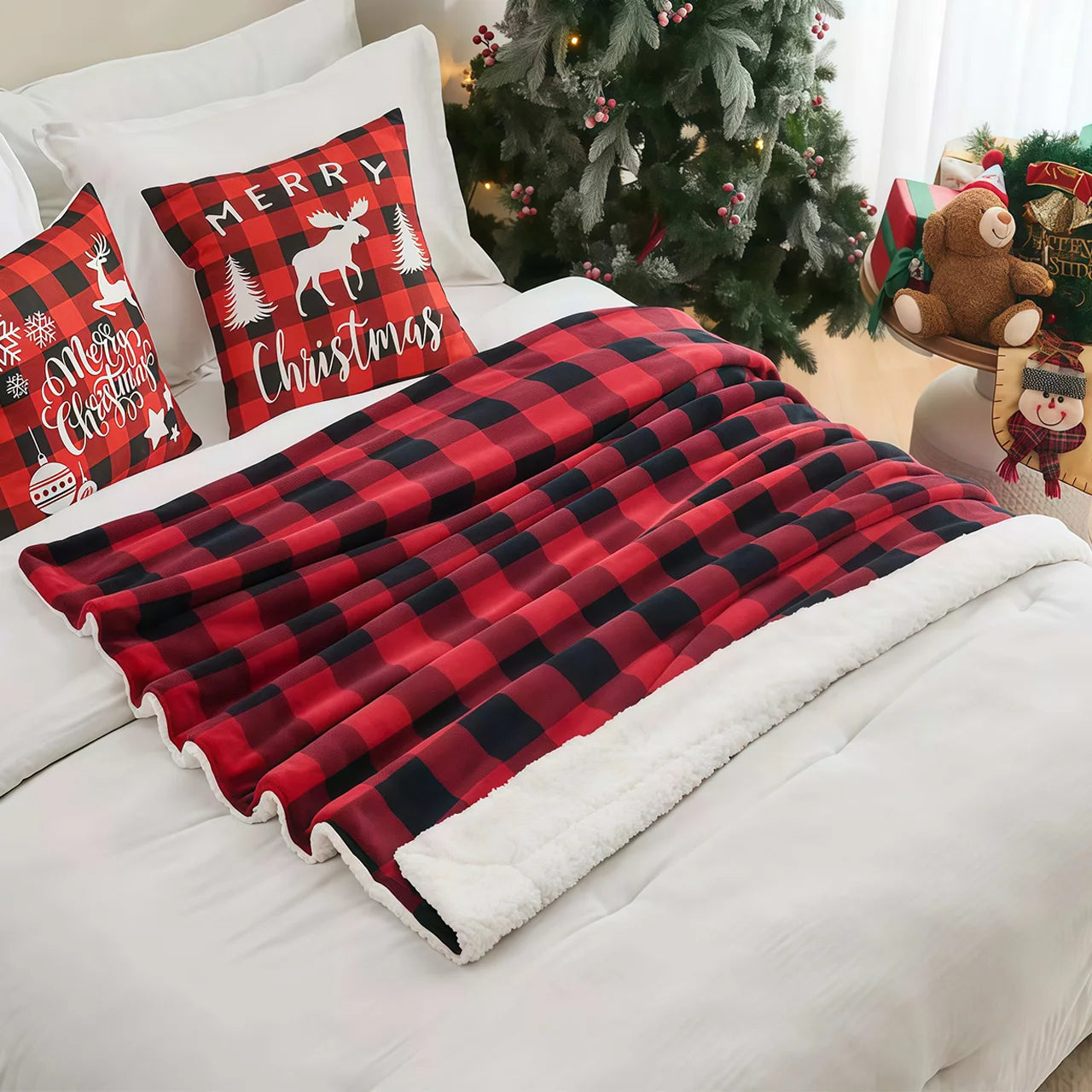 Cozy Sherpa Fleece Buffalo Plaid Blanket – Soft, Warm & All-Season Comfort