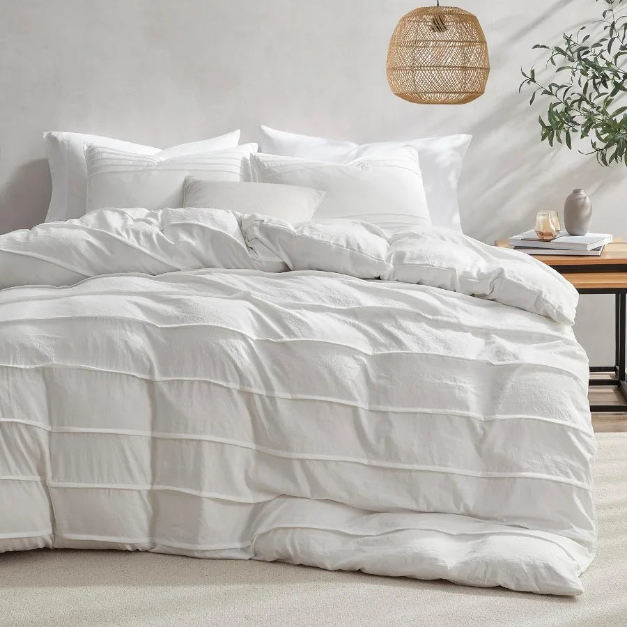 White Queen Duvet Cover Set – Soft & Breathable 3-Piece Bedding 🛏️✨