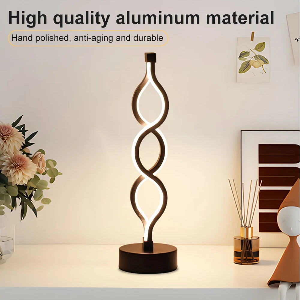 LED Spiral Table Lamp – Tricolor Adjustable Brightness Creative Room Decoration Light, USB Powered Eye-Protection Lamp