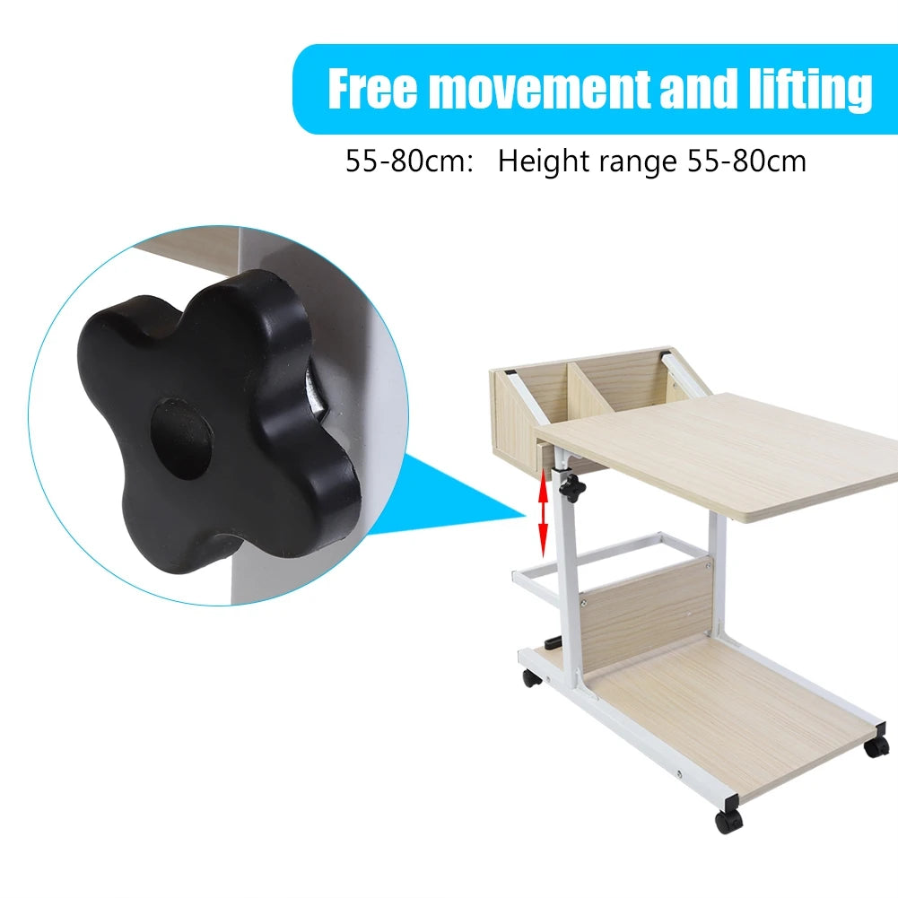 Portable Laptop Desk with Wheels and Storage Drawer Adjustable Bed Sofa and Snack Table