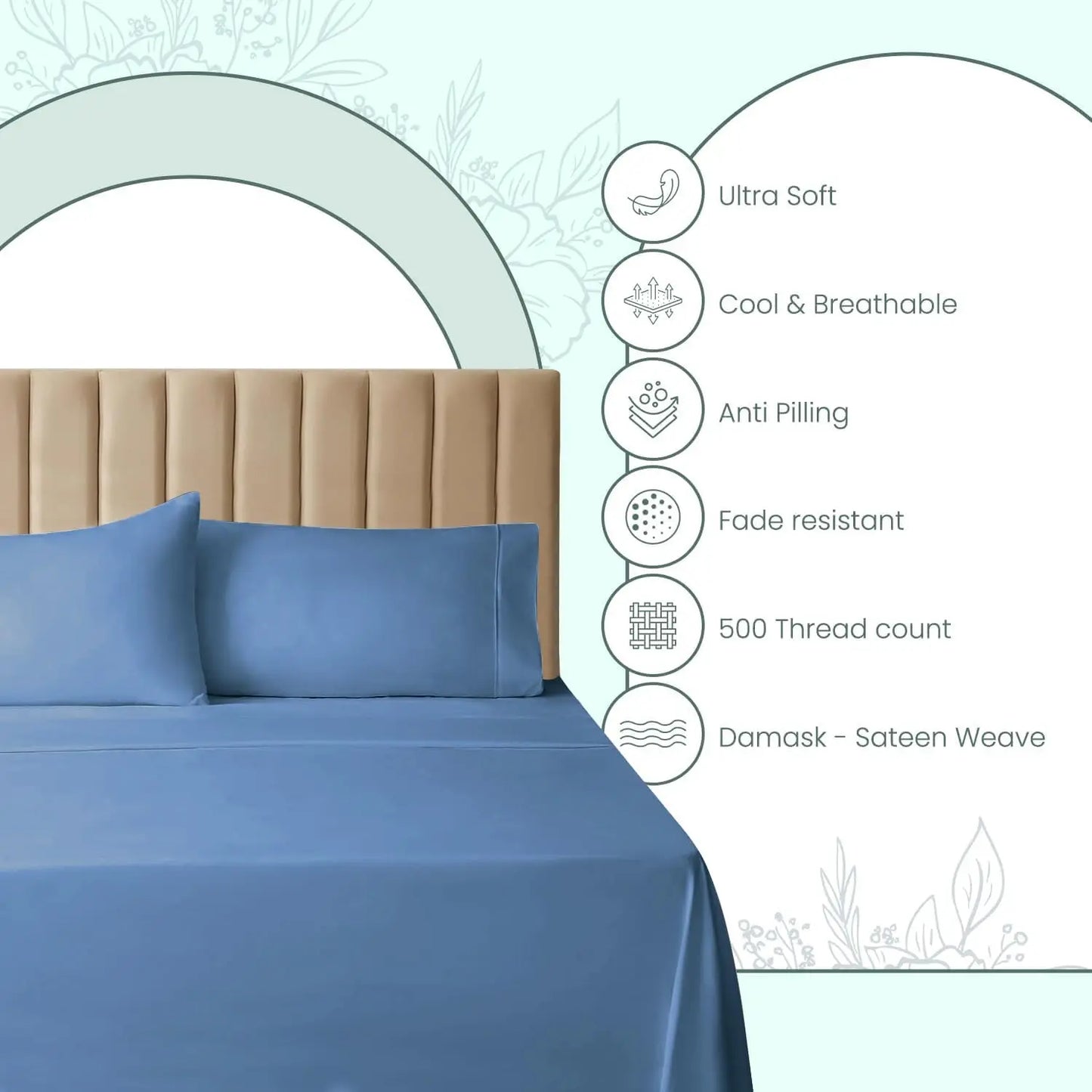 Feather Stitch 500 TC Queen Cotton Sheet Set – 4 Pieces, Deep Pocket