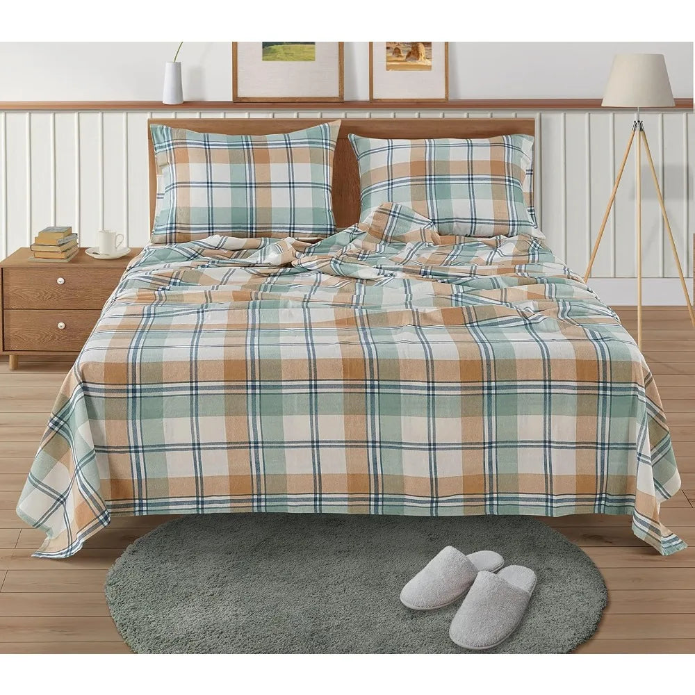 Queen Flannel Sheet Set – 100% Cotton, Brushed Soft, Warm Winter Bedding