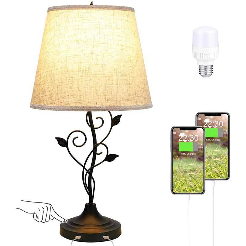 Rechargeable Retro Table Lamp – USB-A & USB-C Night Light for Bedroom and Living Room