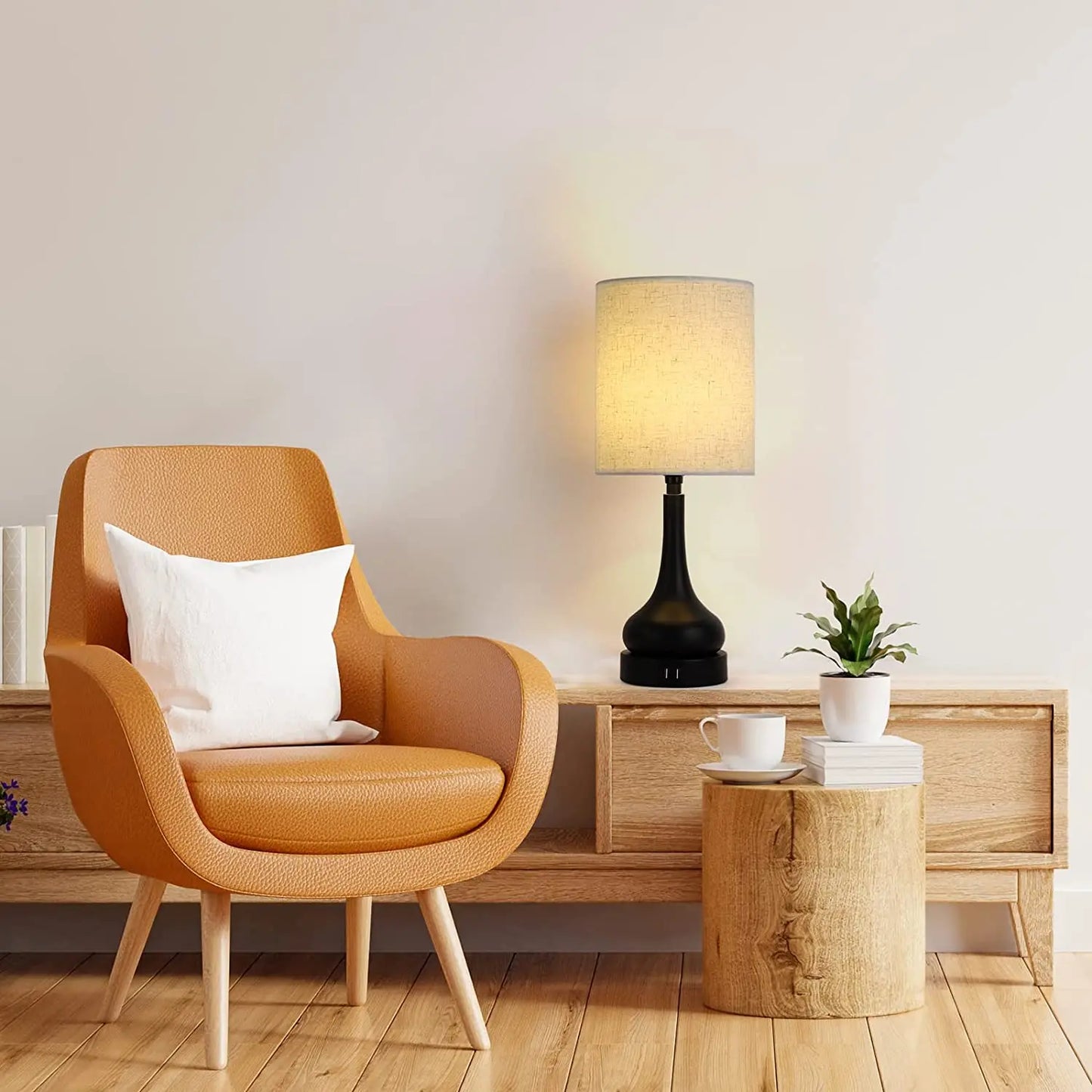 Set of 2 Touch Control Bedside Table Lamps – Modern USB Charging Nightstand Lamps