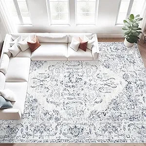 Vintage Area Rug Large Washable Low Pile Medallion Distressed Non-Slip Carpet