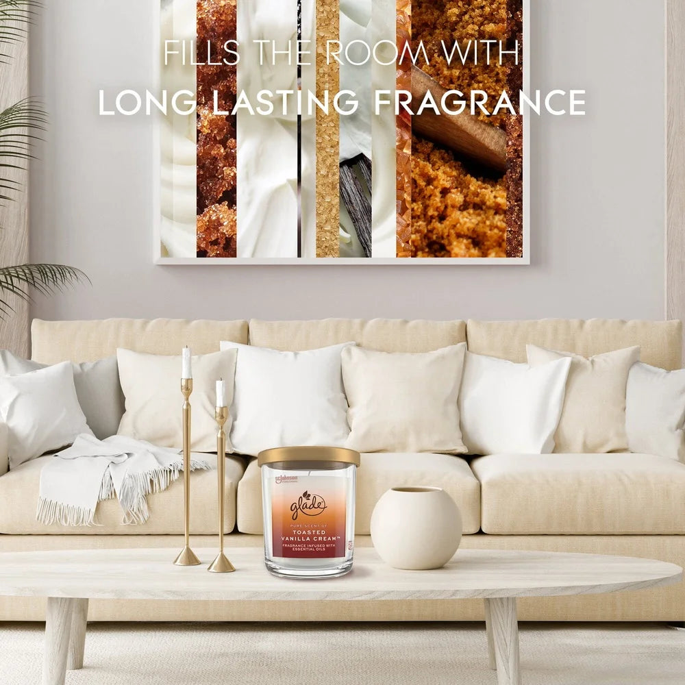 🕯️ Toasted Vanilla Cream Scented Candle – 85 Hour Burn | Warm & Spicy Aromatherapy Candle in Glass Jar with Rose Gold Lid