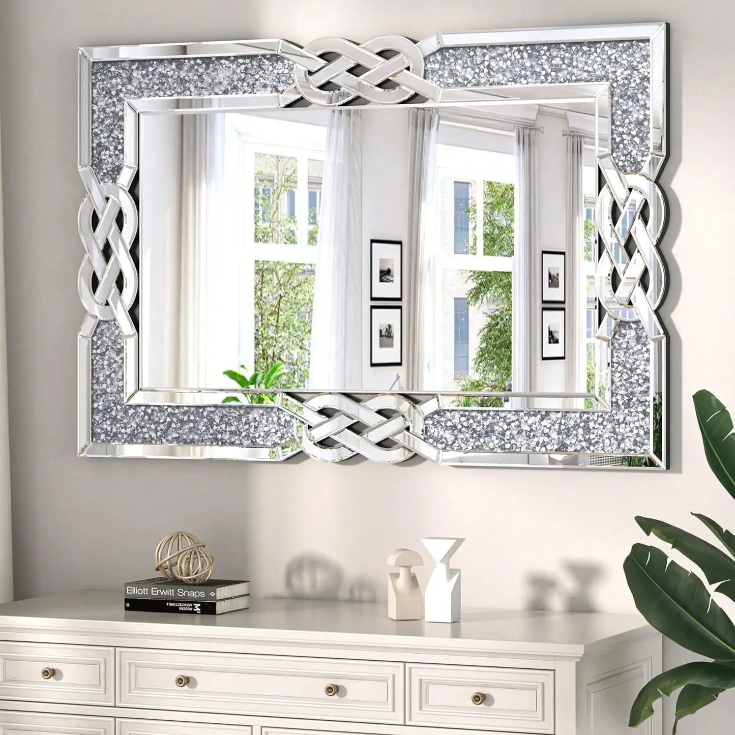 Crystal Crush Diamond Accent Wall Mirror – Silver Decorative Mirror
