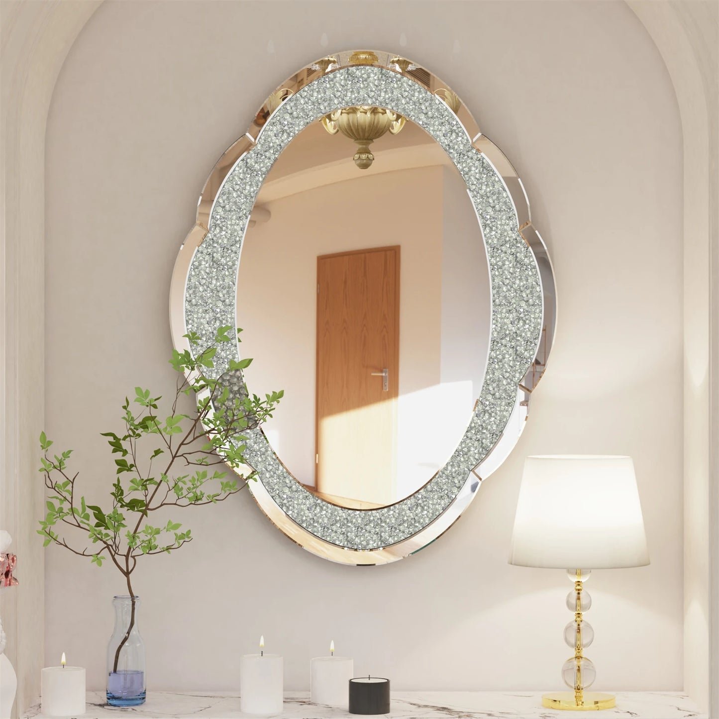 Crystal Diamond Wall Mirror 23.6"x31.5" – Cloud Shape Decorative Accent