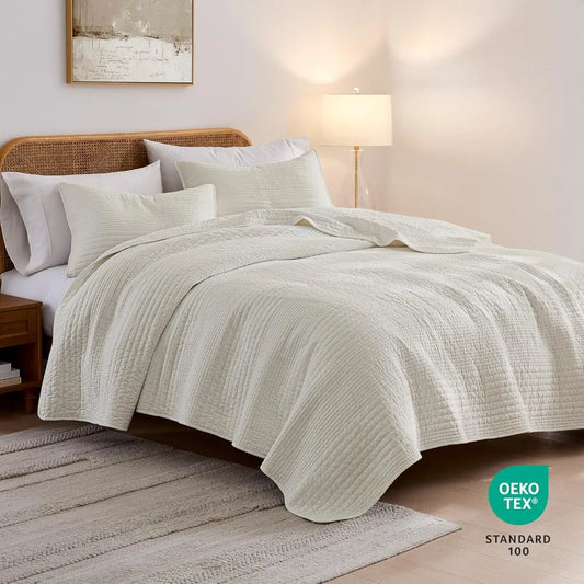 3-Piece Cotton Quilt Set – California King, Lightweight & Breathable