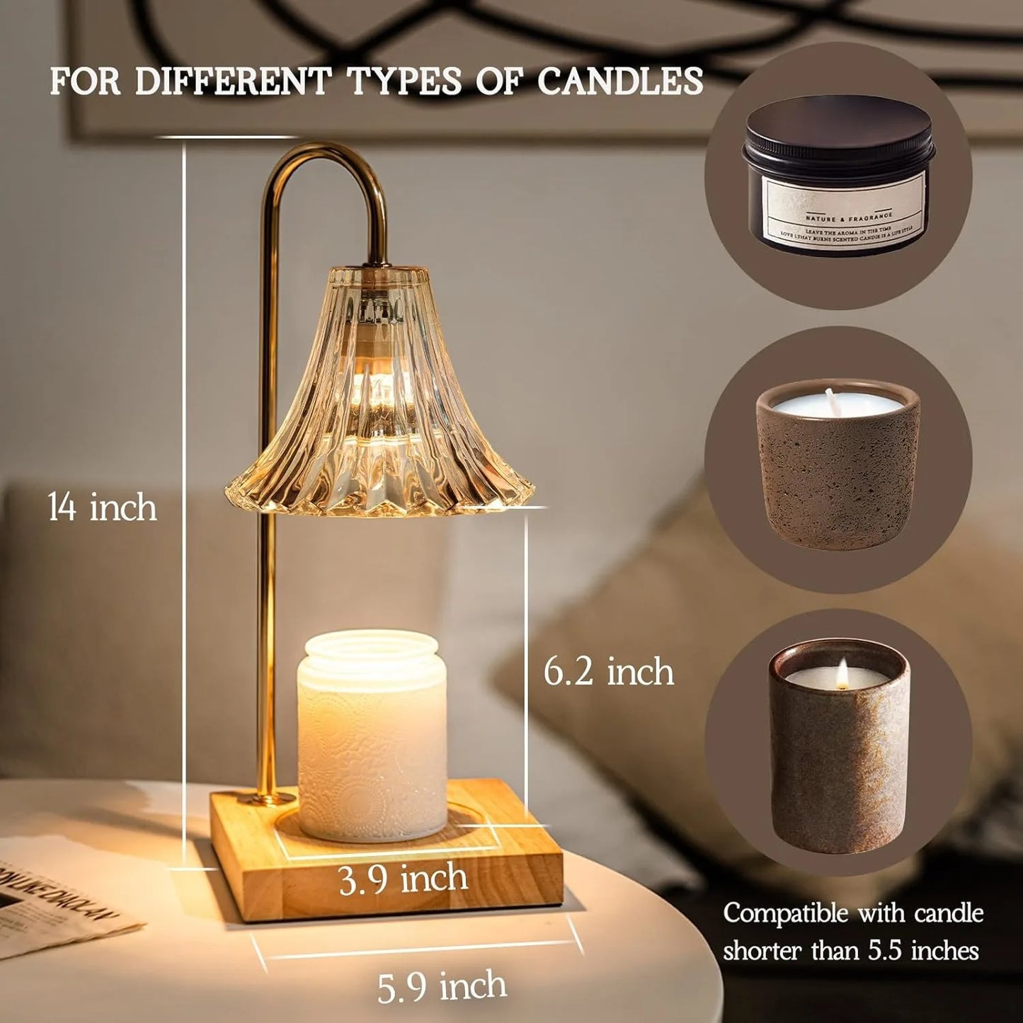 Dimmable Candle Warmer Lamp with Timer – Wooden Base Table Lamp for Home & Bedroom