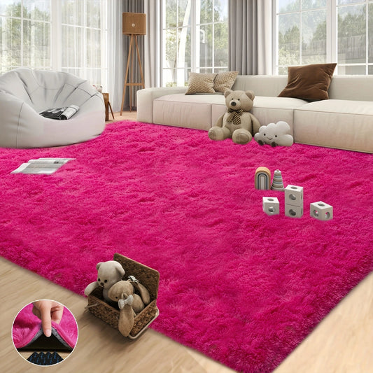 Hot Pink Soft Shaggy Rug – Non-Slip Plush Carpet, Luxury Room Decor