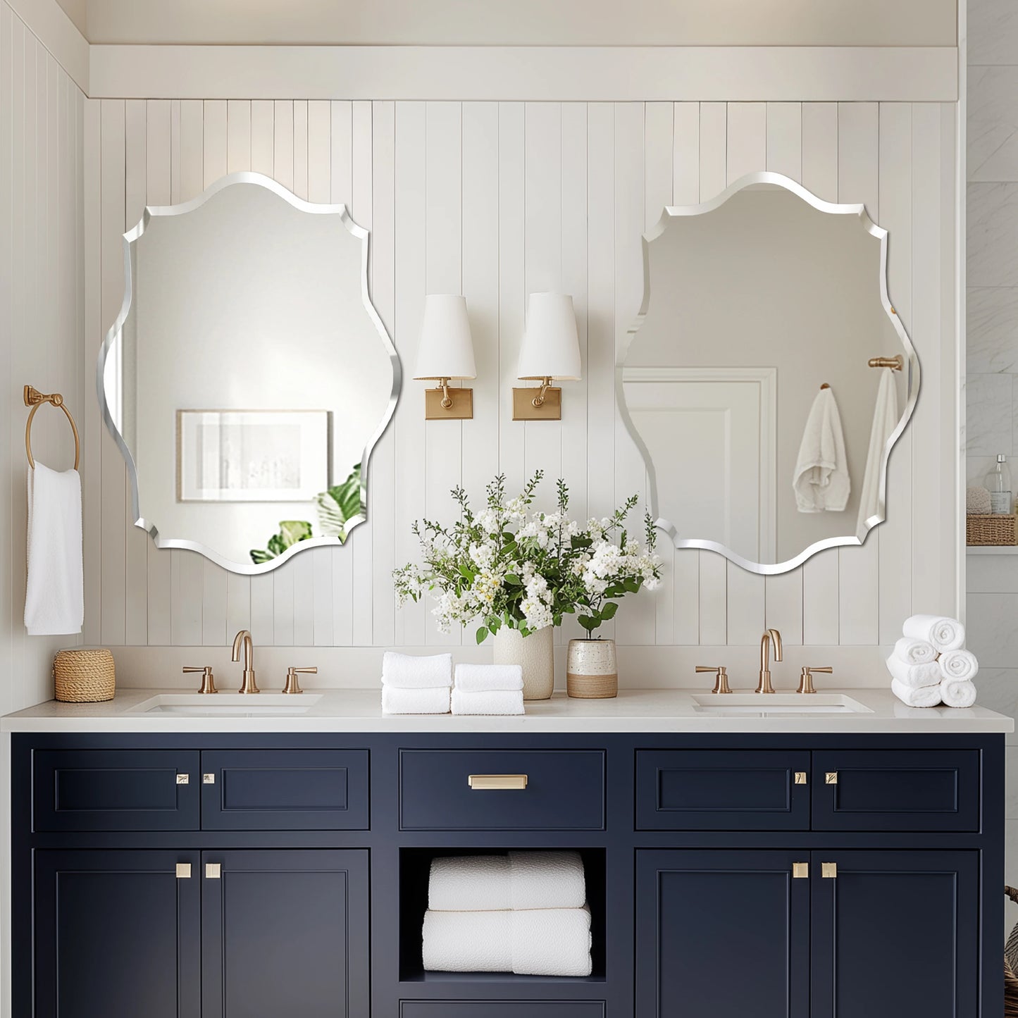 Wisfor Frameless Scalloped Wall Mirror – Irregular Beveled Edge Silver Glass for Bathroom, Living Room, Vanity, or Bedroom