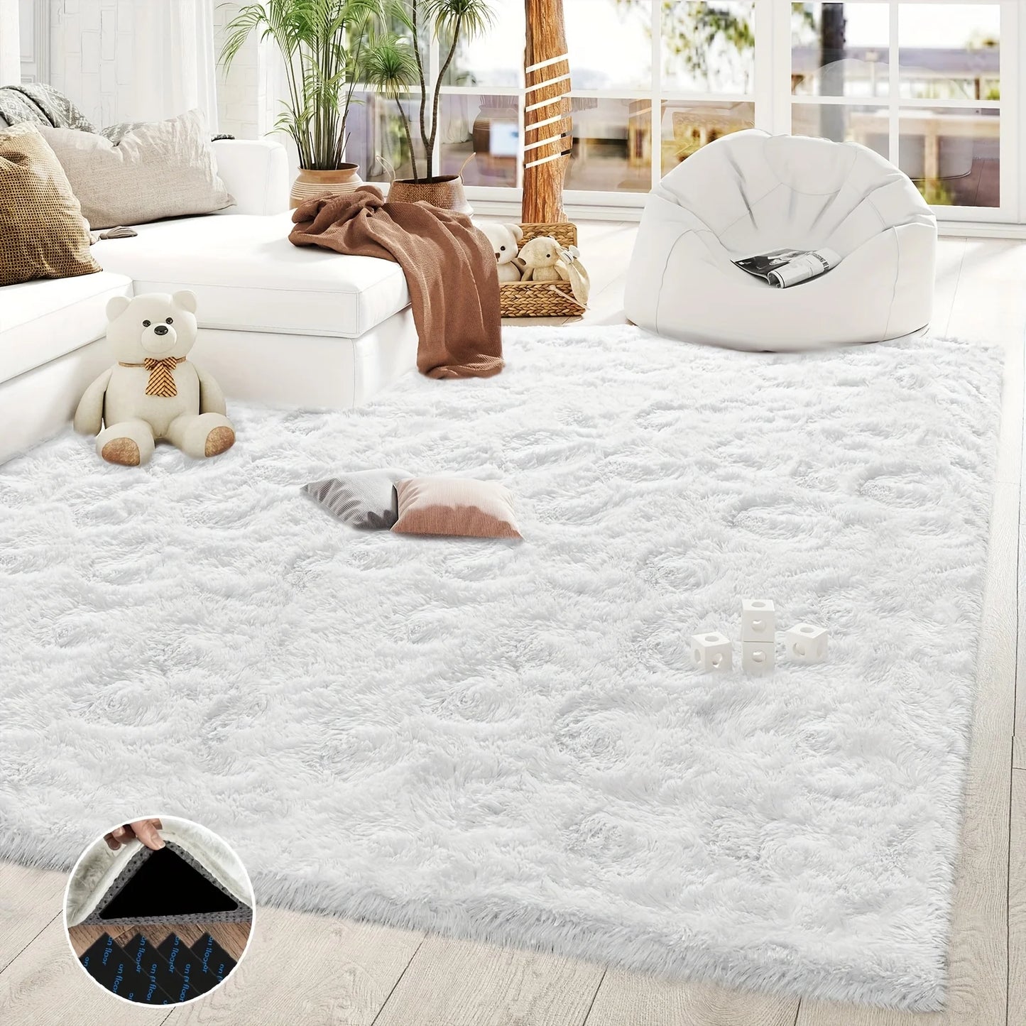 White Fluffy Shag Rug Luxury Plush Non-Slip Carpet for Living Room Bedroom Nursery