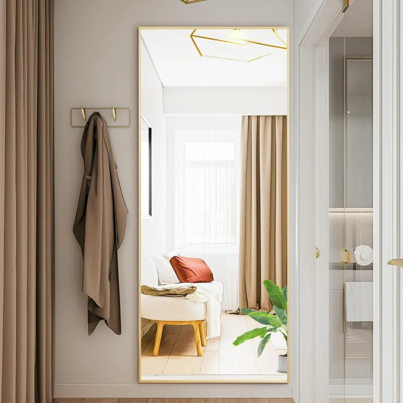 64"x21" Full-Length Floor Mirror – Aluminum Frame, Shatterproof Nano Glass