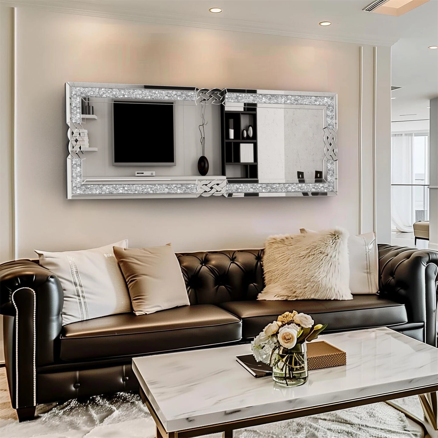 160cm Tall Crushed Diamond Full-Length Mirror – Silver Glass Full Body Mirror