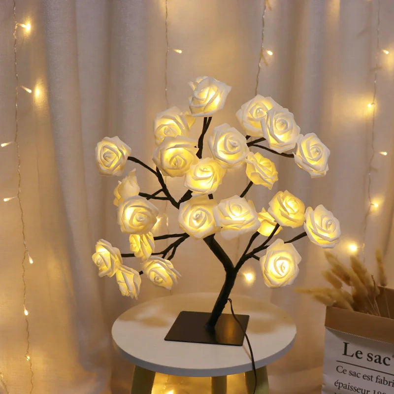 LED Rose Tree Night Light – USB Powered Table Lamp