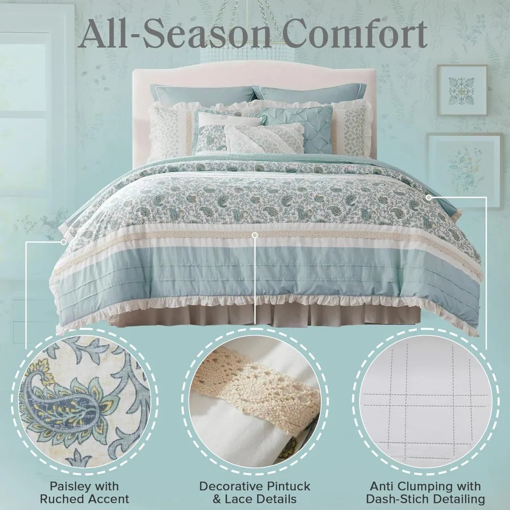 Cotton Shabby Chic Comforter Set – 9 - Piece, Modern Cottage Style.