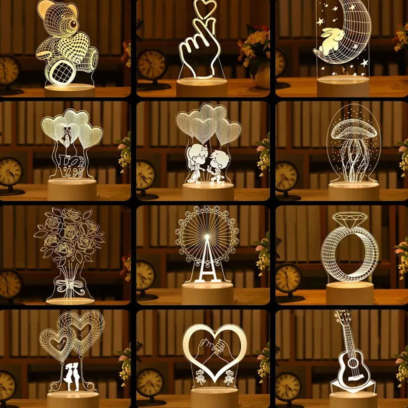 Romantic Love 3D Acrylic LED Night Light – Table Lamp for Bedroom