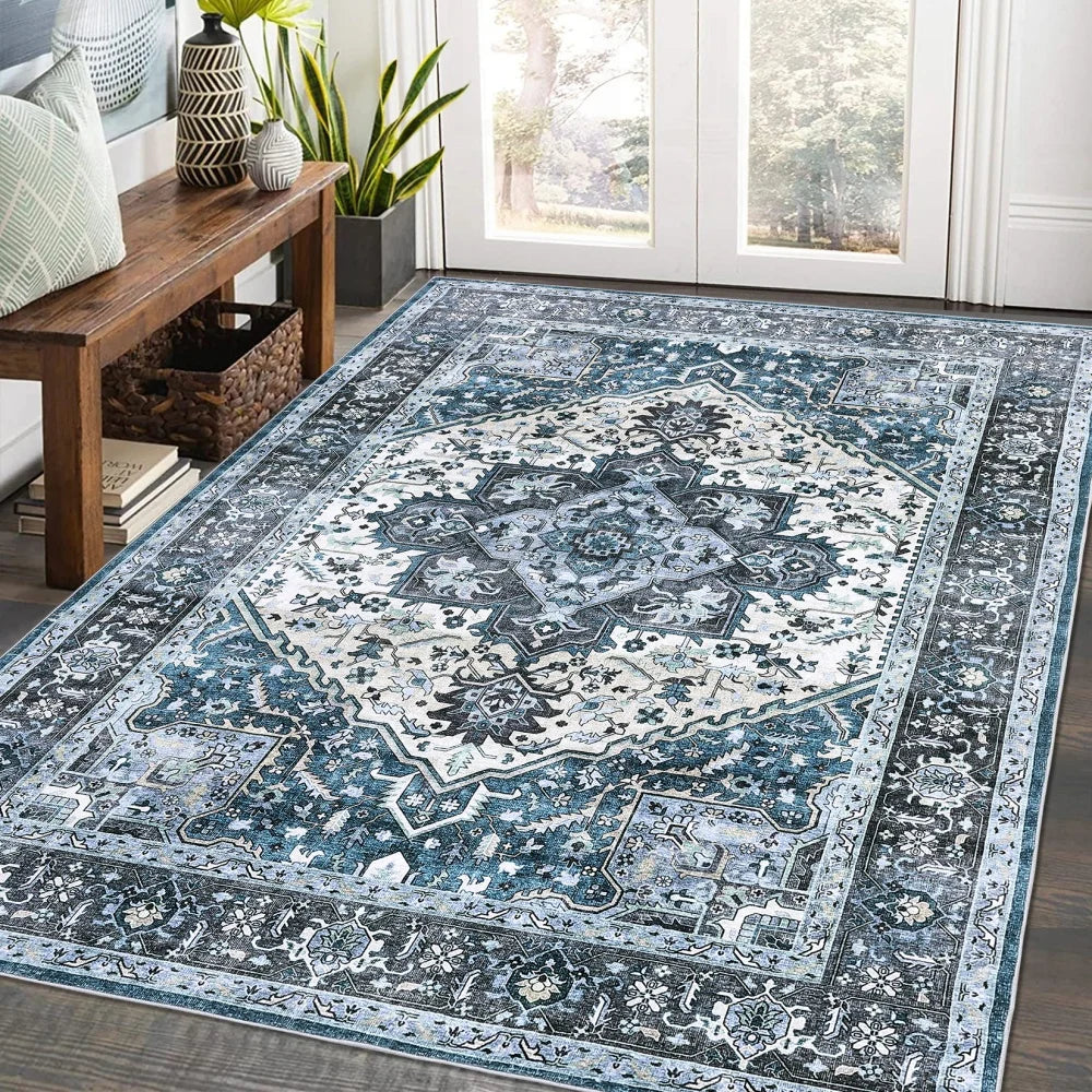 Vintage Medallion Washable Area Rug 8×10 – Soft Low-Pile Non-Slip Carpet